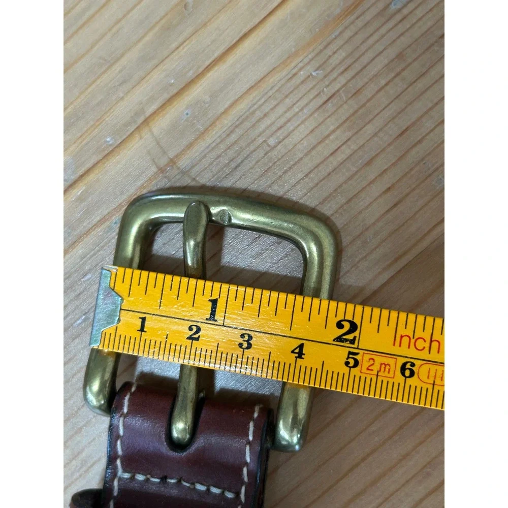 LL Bean Men Navy Blue Webbing Leather Belt Brass Buckle Sz 34 Classic Hertiage